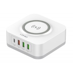 LDNIO σταθμός φόρτισης AW004, USB-C/3x USB/wireless, 32W, PD/QC, λευκός