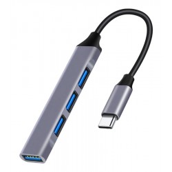 POWERTECH USB hub PT-1113, 4x θυρών, 5Gbps, USB-C σύνδεση, γκρι