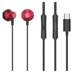 CELEBRAT earphones με μικρόφωνο D14, USB-C σύνδεση, Φ14mm, 1.2m, κόκκινα
