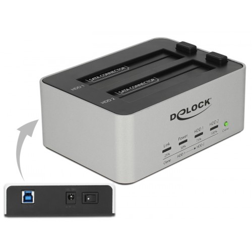 DELOCK docking station 63991, clone function, 2x 2.5/3.5 SSD/HDD, 5Gbps