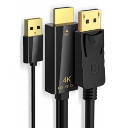 POWERTECH καλώδιο HDMI σε DisplayPort PTH-104, USB, 4K, 1.8m, μαύρο