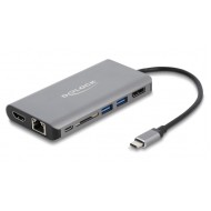 DELOCK docking station 87683, 7 θύρες, USB-C, 100W PD, 4K, MST, γκρι