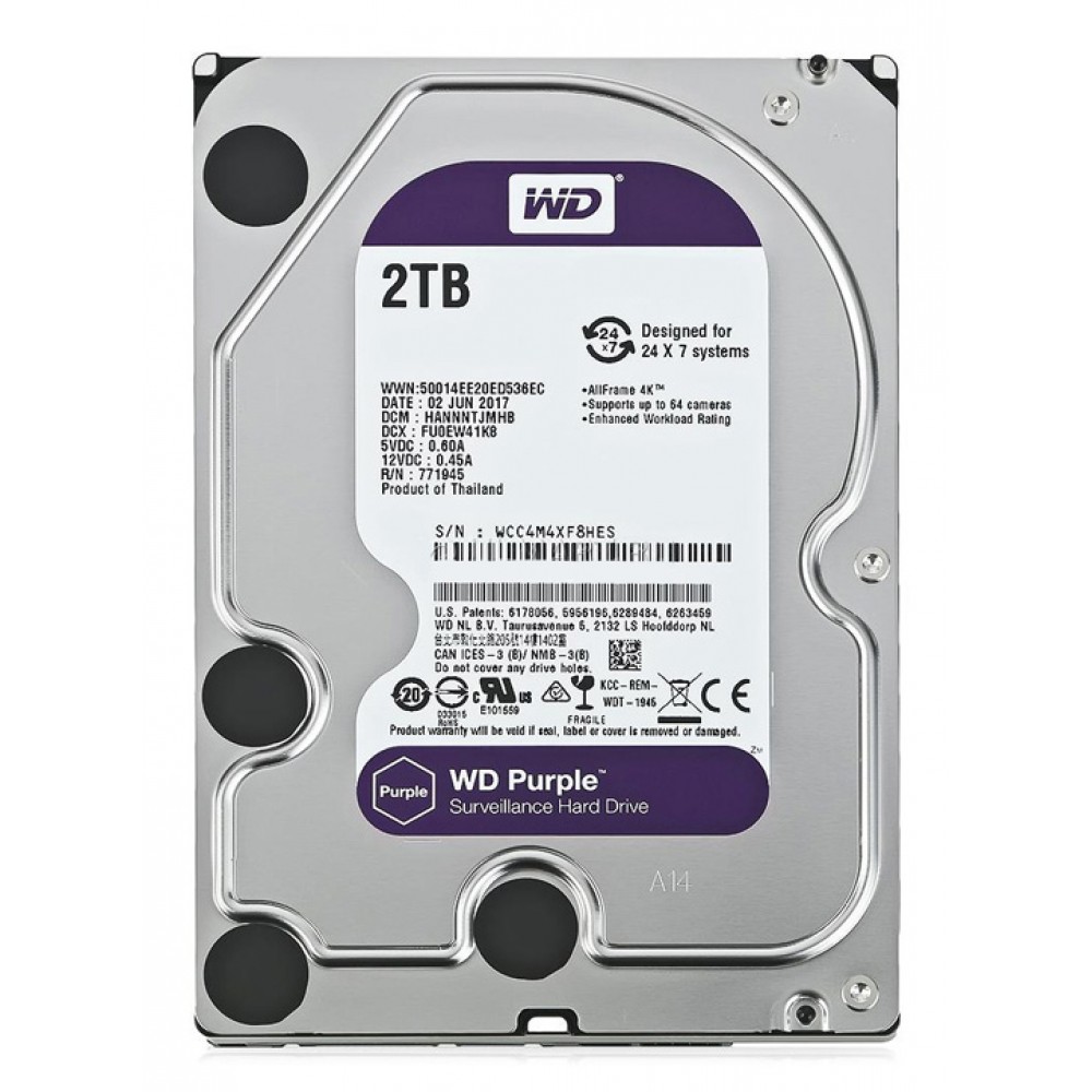 WD σκληρός δίσκος 3.5" Purple Surveillance 2TB, 256MB, 5400RPM, SATA III WD σκληρός δίσκος 3.5" Purple Surveillance 2TB, 256MB, 5400RPM, SATA III
