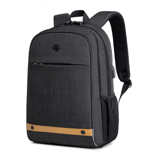 GOLDEN WOLF τσάντα πλάτης GB00375 με θήκη laptop 15.6, 19L, USB, μαύρη