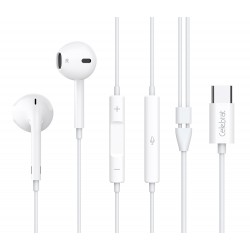 CELEBRAT earphones με μικρόφωνο E500, USB-C σύνδεση, Φ14mm, 1.2m, λευκά