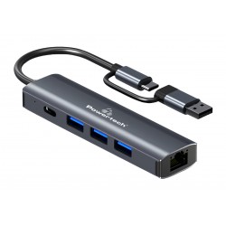 POWERTECH docking station PTR-0150, 5 θυρών, USB & USB-C σύνδεση, γκρι