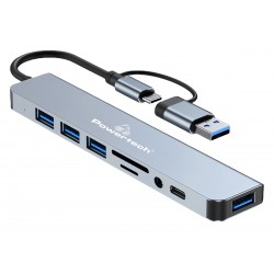 POWERTECH docking station PTR-0151, 8 θυρών, USB & USB-C σύνδεση, γκρι