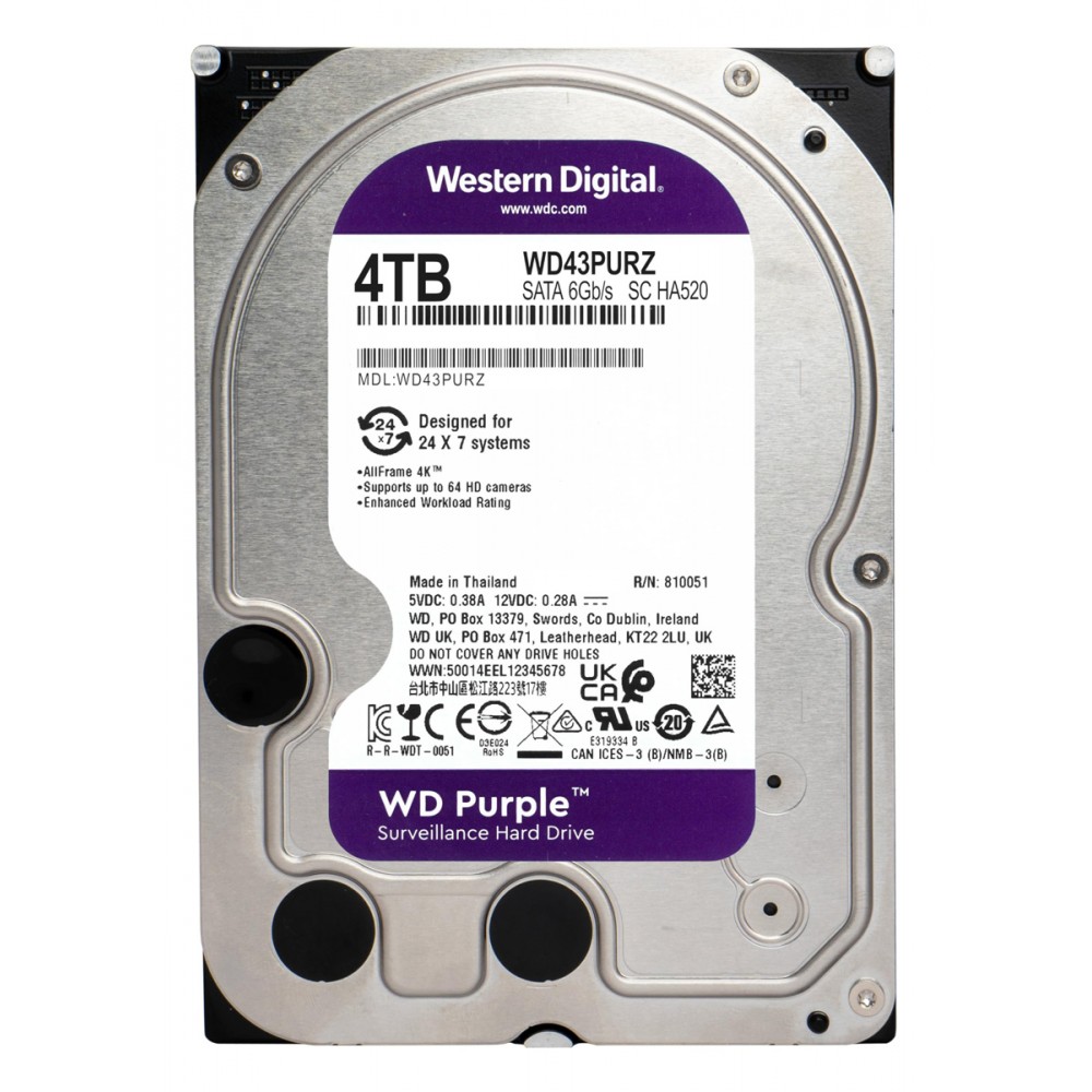 WD σκληρός δίσκος 3.5" Purple Surveillance 4TB, 256MB, 5400RPM, SATA III WD σκληρός δίσκος 3.5" Purple Surveillance 4TB, 256MB, 5400RPM, SATA III