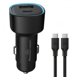 POWERTECH φορτιστής αυτοκινήτου PT-1230, καλώδιο, USB/USB-C, 48W, μαύρος