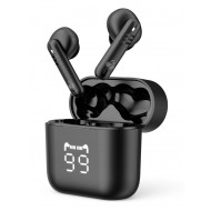 POWERTECH earphones με θήκη φόρτισης PT-1227, TWS, ENC, 30/480mAh, μαύρα