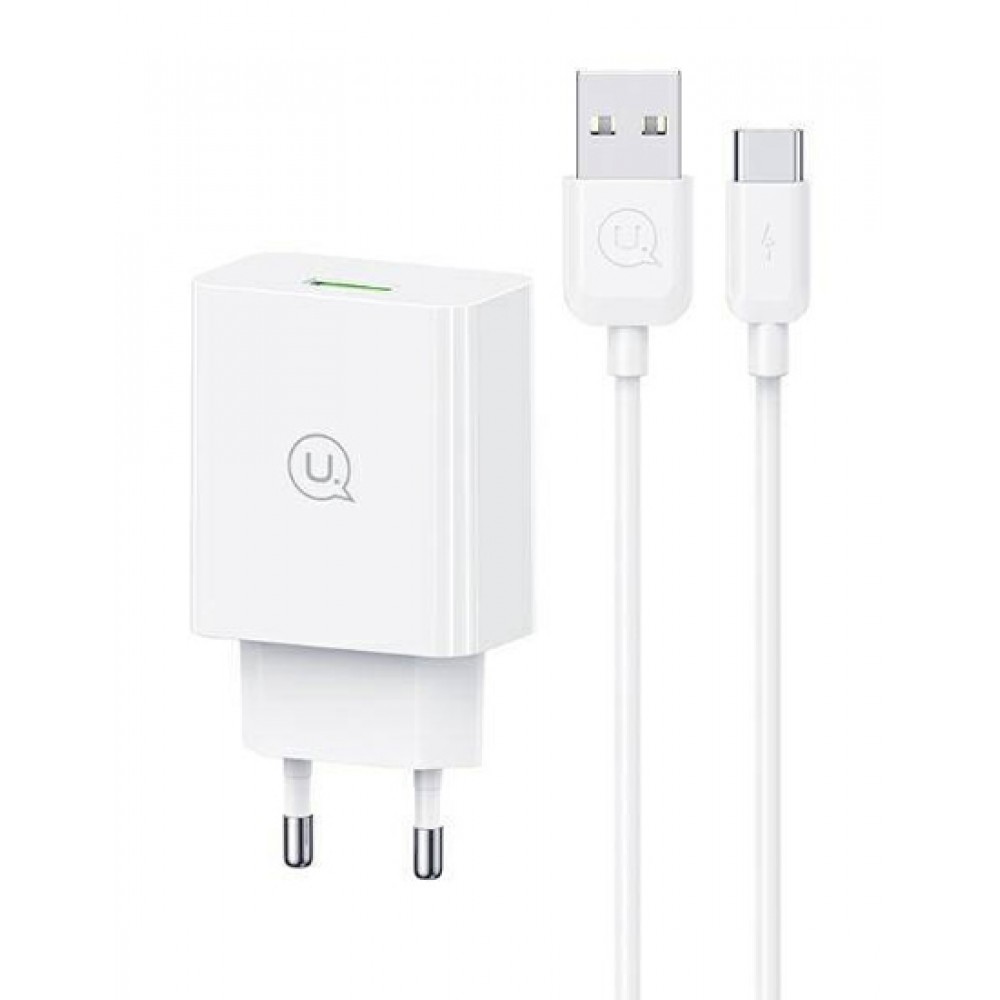 USAMS φορτιστής τοίχου SCXLTZ02 με καλώδιο USB-C, USB, 18W, λευκός USAMS φορτιστής τοίχου SCXLTZ02 με καλώδιο USB-C, USB, 18W, λευκός