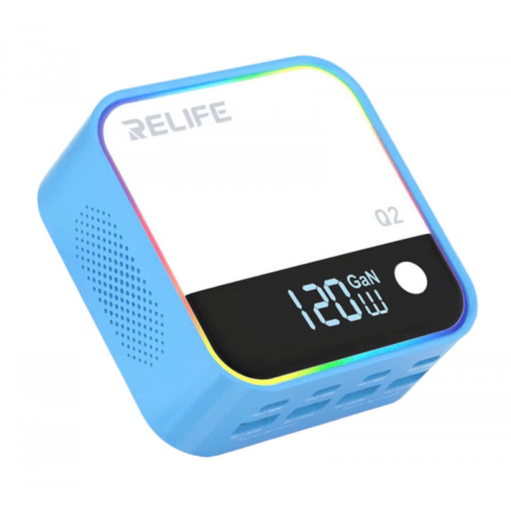 RELIFE σταθμός φόρτισης Q2, 4x USB-C & 4x USB, 120W, GaN, μπλε RELIFE σταθμός φόρτισης Q2, 4x USB-C & 4x USB, 120W, GaN, μπλε