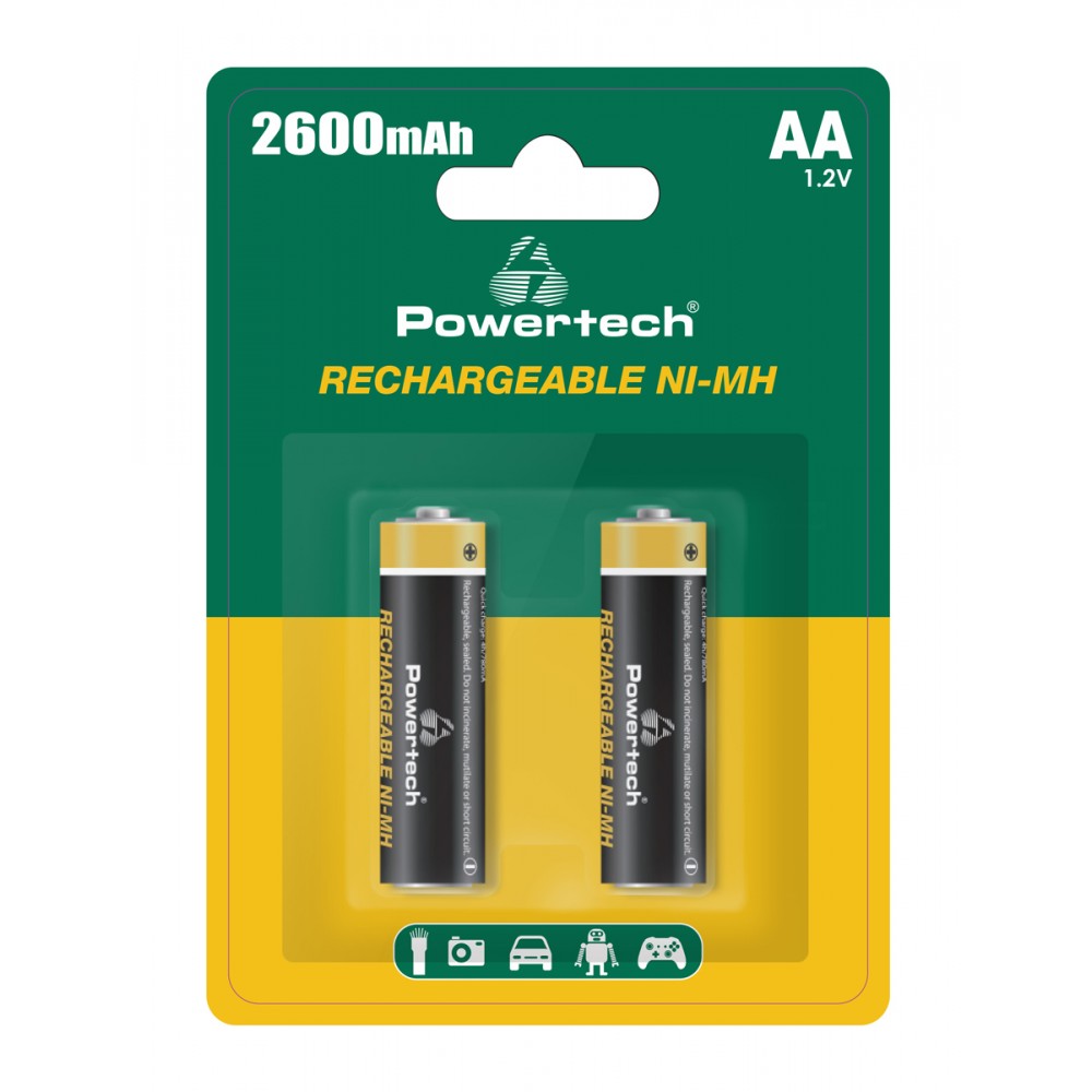 POWERTECH επαναφορτιζόμενες μπαταρίες NI-MH PT-1404, AA, 2600mah, 1.2V, 2τμχ POWERTECH επαναφορτιζόμενες μπαταρίες NI-MH PT-1404, AA, 2600mah, 1.2V, 2τμχ