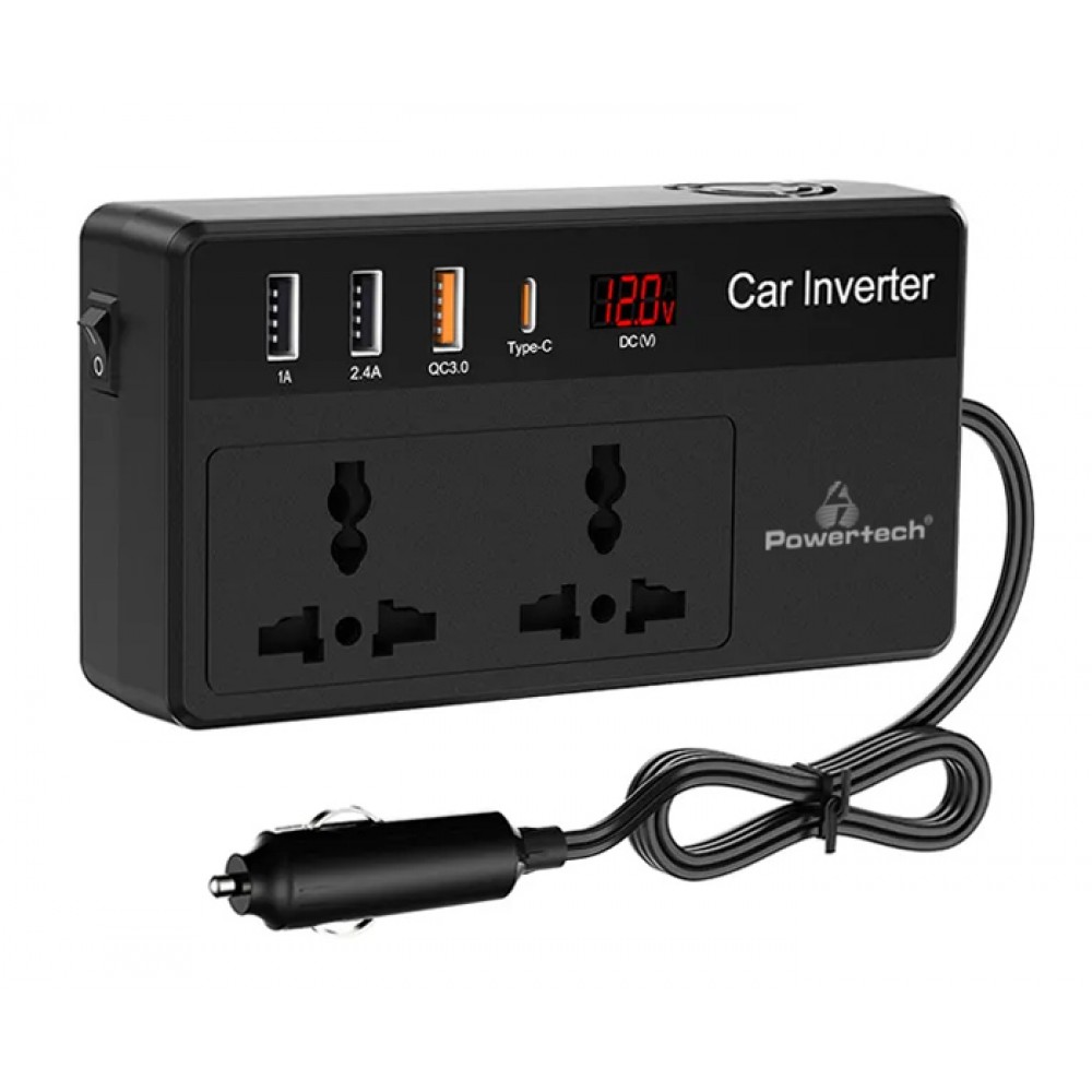 POWERTECH inverter αυτοκινήτου PTL-023, 200W, 12V DC σε 220V AC, με USB-C/3x USB POWERTECH inverter αυτοκινήτου PTL-023, 200W, 12V DC σε 220V AC, με USB-C/3x USB