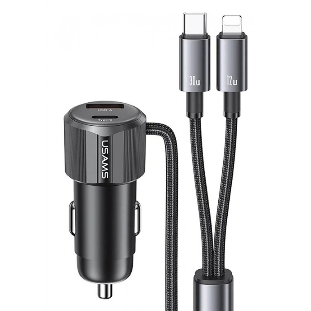 USAMS φορτιστής αυτοκινήτου CC287 με 2 σε 1 καλώδιο, USB/USB-C θύρες, 66W, μαύρος USAMS φορτιστής αυτοκινήτου CC287 με 2 σε 1 καλώδιο, USB/USB-C θύρες, 66W, μαύρος