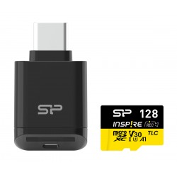 SILICON POWER κάρτα μνήμης microSDXC Inspire με card reader, 128GB, UHS-I U3 A1 V30