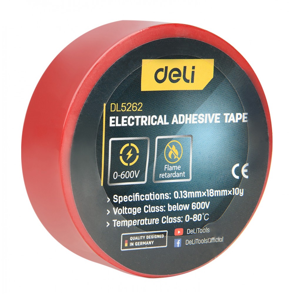DELI μονωτική ταινία υψηλής αντοχής DL5262, 18mm x 9.15m, κόκκινη DELI μονωτική ταινία υψηλής αντοχής DL5262, 18mm x 9.15m, κόκκινη