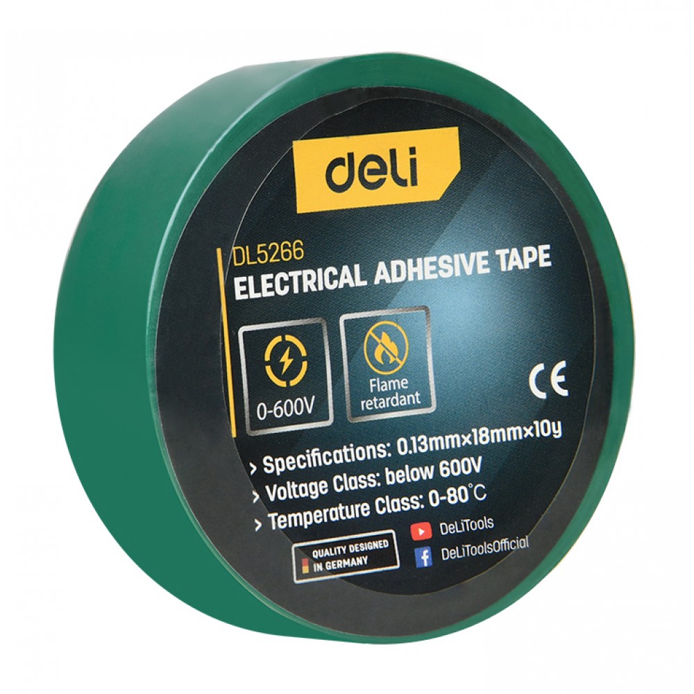 DELI μονωτική ταινία υψηλής αντοχής DL5266, 18mm x 9.15m, πράσινη DELI μονωτική ταινία υψηλής αντοχής DL5266, 18mm x 9.15m, πράσινη