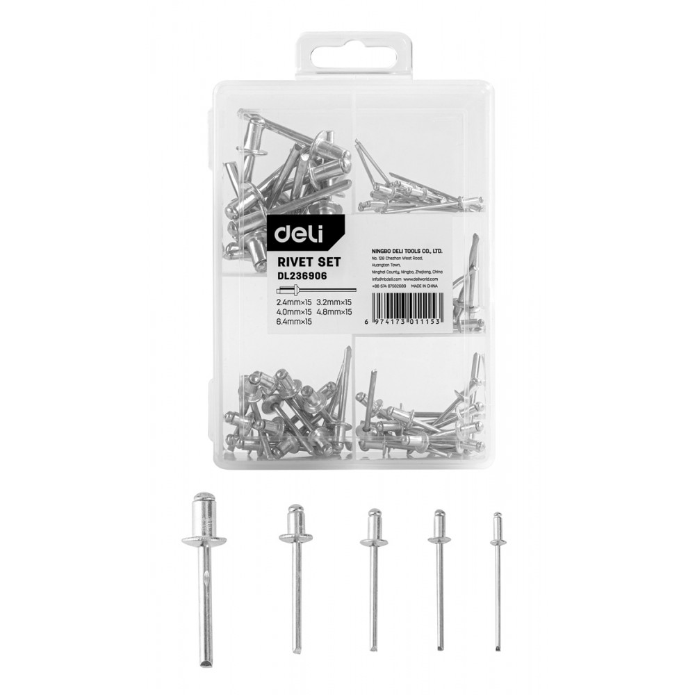 DELI σετ πριτσίνια DL236906, χάλυβας άνθρακα, 2.4-6.4mm, 75τμχ DELI σετ πριτσίνια DL236906, χάλυβας άνθρακα, 2.4-6.4mm, 75τμχ