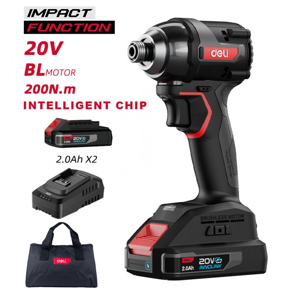 DELI παλμικό κατσαβίδι μπαταρίας DE-QZ20-1D2, Brushless, 20V, 2x 2Ah, 200N.m DELI παλμικό κατσαβίδι μπαταρίας DE-QZ20-1D2, Brushless, 20V, 2x 2Ah, 200N.m