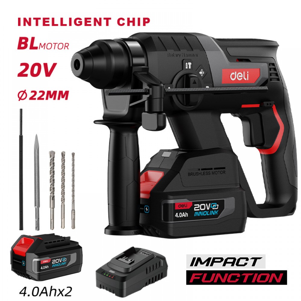 DELI κρουστικό σκαπτικό μπαταρίας DE-DC20-2D4, Brushless, 20V, 2x 4Ah, 2J DELI κρουστικό σκαπτικό μπαταρίας DE-DC20-2D4, Brushless, 20V, 2x 4Ah, 2J