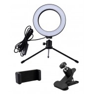 CABLETIME φωτιστικό δαχτυλίδι LED CT-LRL6-PB με μίνι τρίποδα & σφιγκτήρα, βάση smartphone, Φ16cm