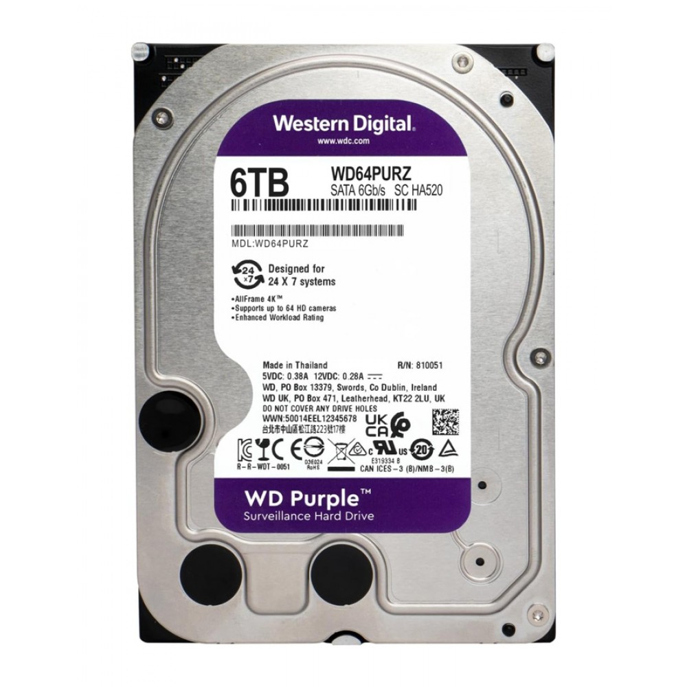 WD σκληρός δίσκος 3.5" Purple Surveillance 6TB, 256MB, 5400RPM, SATA III WD σκληρός δίσκος 3.5" Purple Surveillance 6TB, 256MB, 5400RPM, SATA III