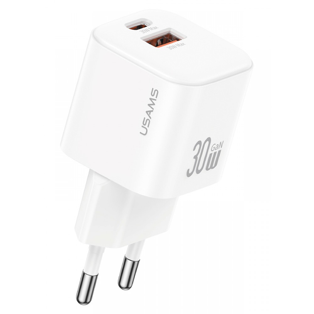 USAMS φορτιστής τοίχου CC263, USB & USB-C, 30W, GaN, λευκός