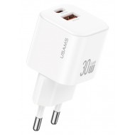 USAMS φορτιστής τοίχου CC263, USB & USB-C, 30W, GaN, λευκός