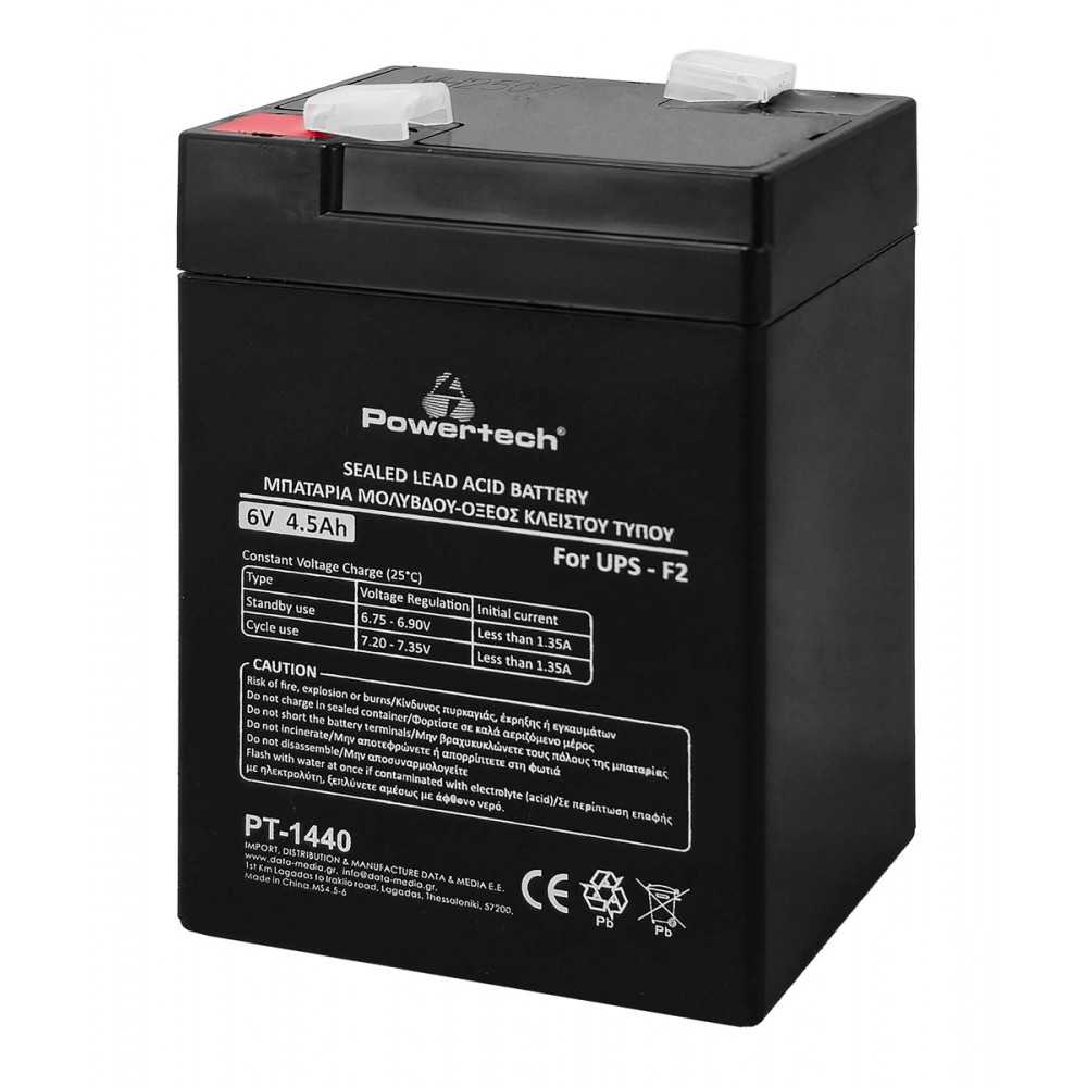 POWERTECH μπαταρία μολύβδου PT-1440 για UPS, 6V 4.5Ah, F2