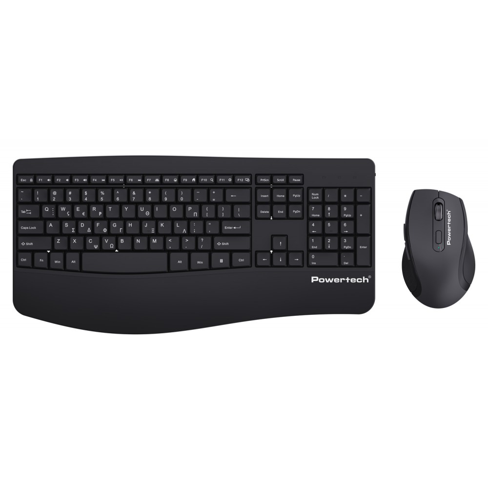 POWERTECH set ποντίκι & πληκτρολόγιο PT-1490, 2.4GHz & Bluetooth, μαύρο