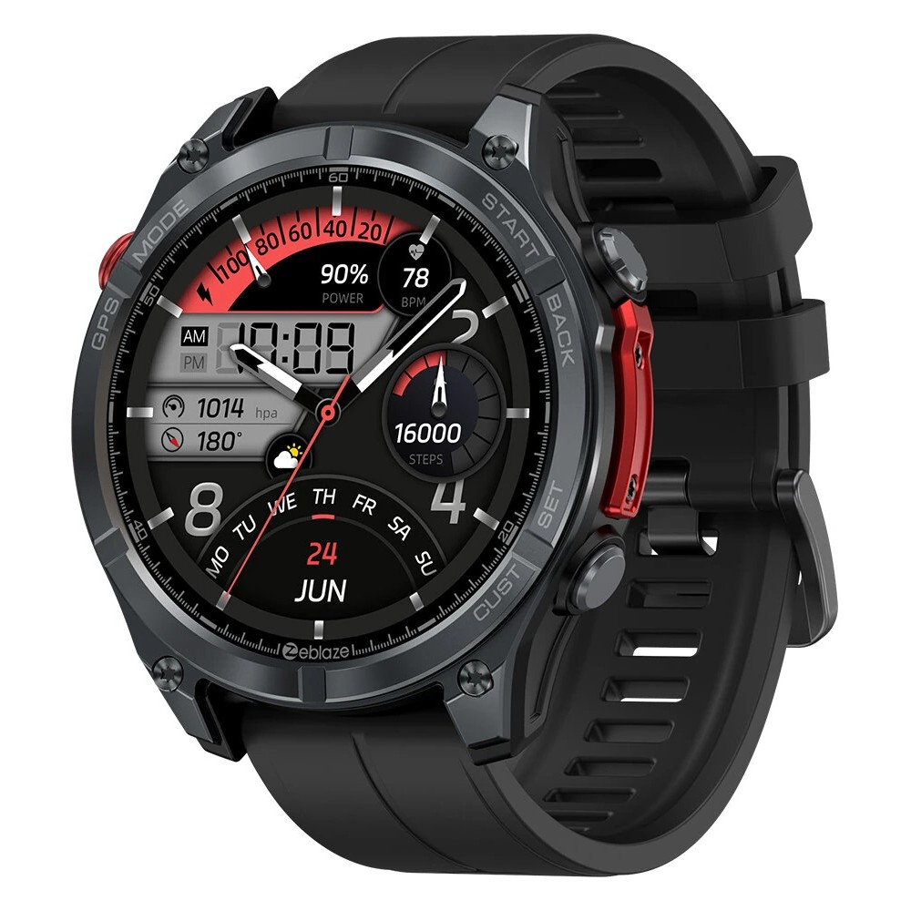 ZEBLAZE smartwatch Stratos 4 με φακό, heart rate, 1.43 AMOLED, GPS, 5 ΑΤΜ, MIL-STD-810H, μαύρο