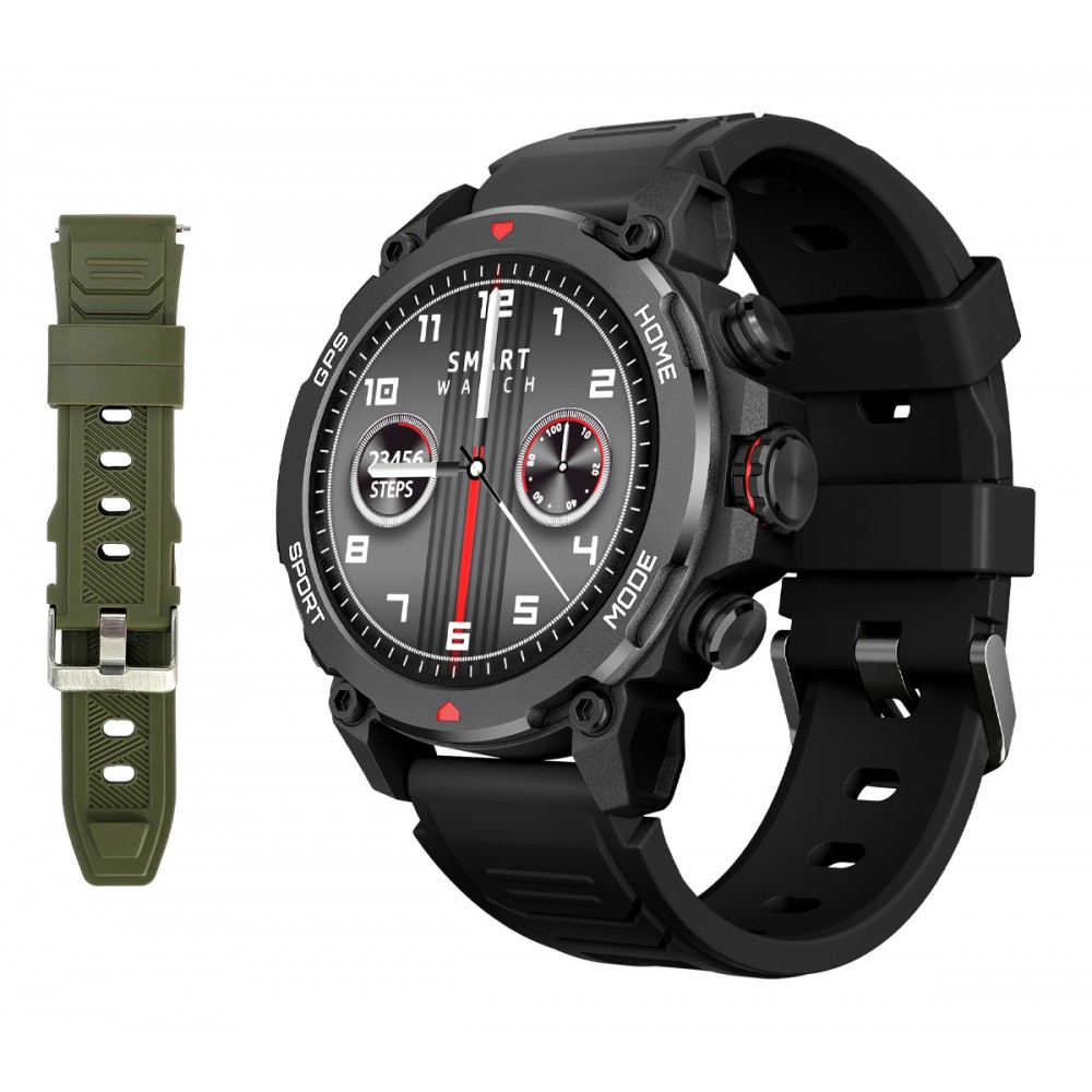 INTIME smartwatch G6 με 2x λουράκια, heart rate, 1.43 AMOLED, GPS, 5ATM, titanium black