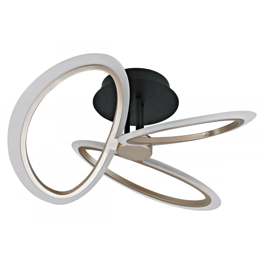 POWERTECH LED φωτιστικό οροφής HLL-0206, 40W, 4000K, Φ53x26cm, οπάλ χρυσό/μαύρο