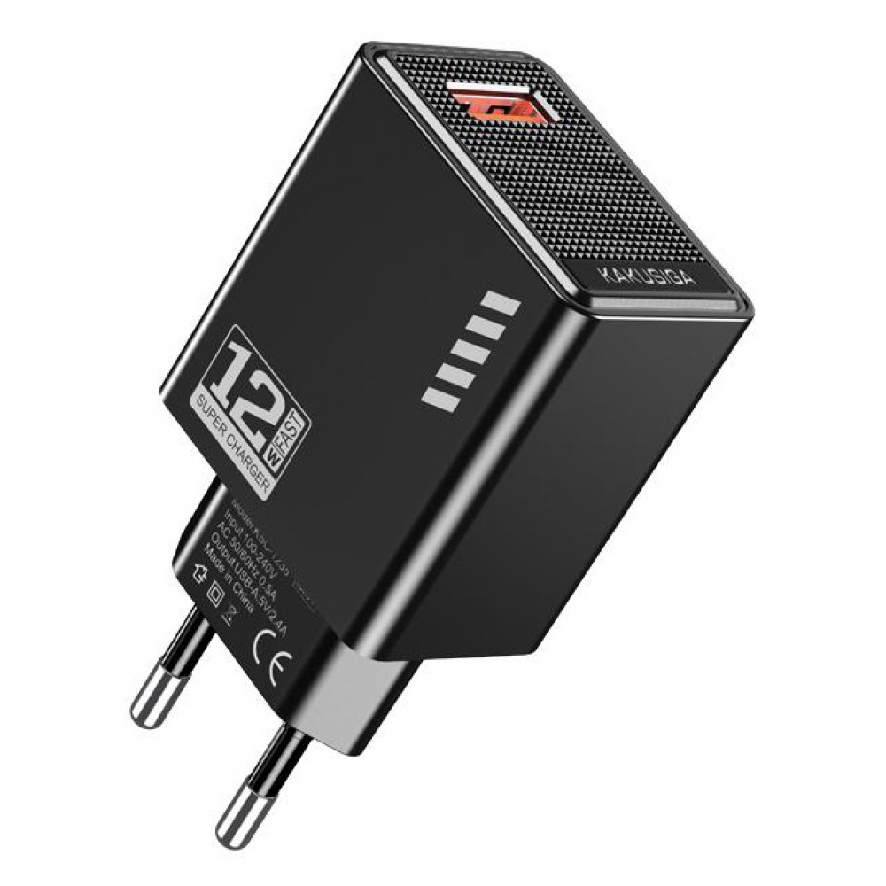 KAKUSIGA φορτιστής τοίχου KSC-1235, USB, 12W, μαύρος KAKUSIGA φορτιστής τοίχου KSC-1235, USB, 12W, μαύρος