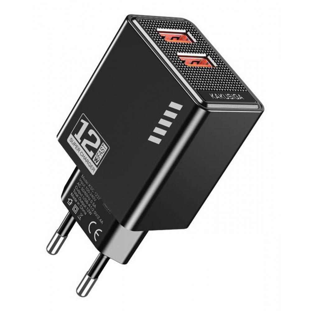 KAKUSIGA φορτιστής τοίχου KSC-1237, 2x USB, 12W, μαύρος KAKUSIGA φορτιστής τοίχου KSC-1237, 2x USB, 12W, μαύρος