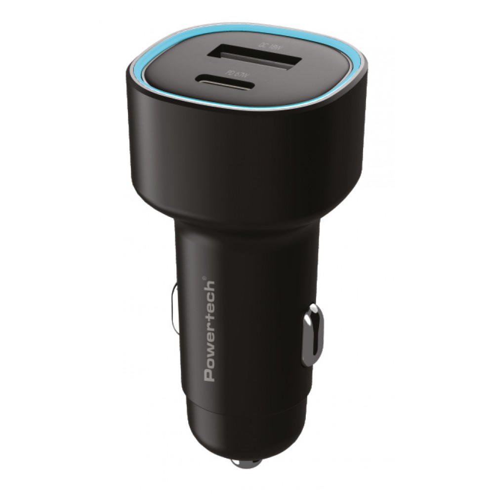 POWERTECH φορτιστής αυτοκινήτου PT-1539, USB & USB-C, 85W, μαύρος