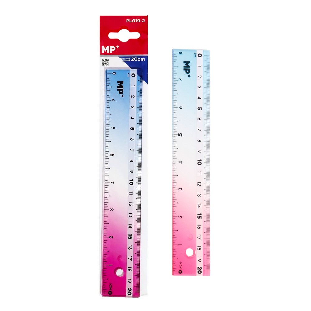MP πλαστικός χάρακας PL019-2, 8/20cm, διάφανος/πολύχρωμος