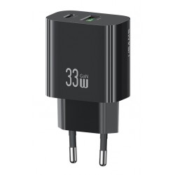 USAMS φορτιστής τοίχου CC317, USB & USB-C, 33W, GaN, μαύρος