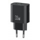USAMS φορτιστής τοίχου CC317, USB & USB-C, 33W, GaN, μαύρος