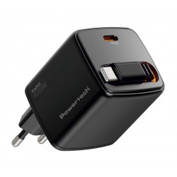 POWERTECH φορτιστής τοίχου PT-1572 με πτυσσόμενο καλώδιο, USB-C, 45W, GaN, μαύρος