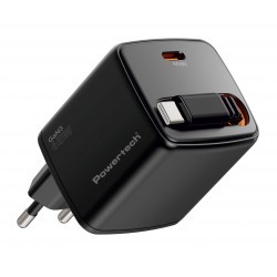 POWERTECH φορτιστής τοίχου PT-1573 με πτυσσόμενο καλώδιο, USB-C, 65W, GaN, μαύρος