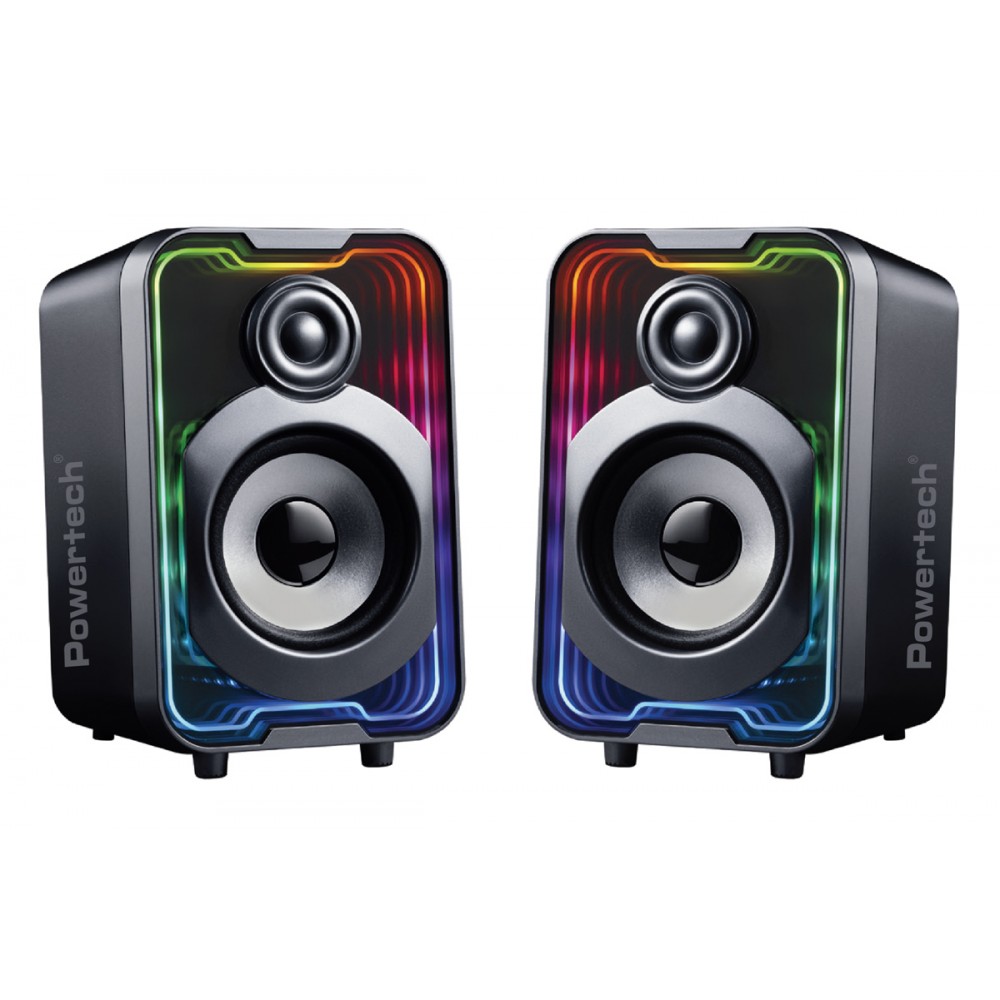 POWERTECH ηχεία PT-1575 με RGB φωτισμό, 2x 5W, Bluetooth & USB/USB-C, μαύρα