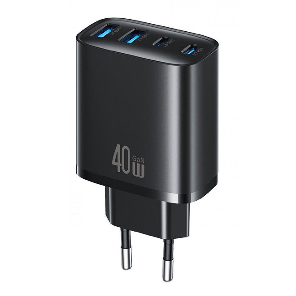 USAMS φορτιστής τοίχου CC330, 2x USB & 2x USB-C, 40W, GaN, μαύρος