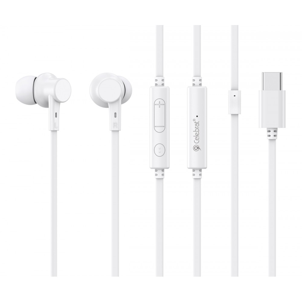CELEBRAT earphones με μικρόφωνο G40, USB-C σύνδεση, 10mm, 1.2m, λευκά