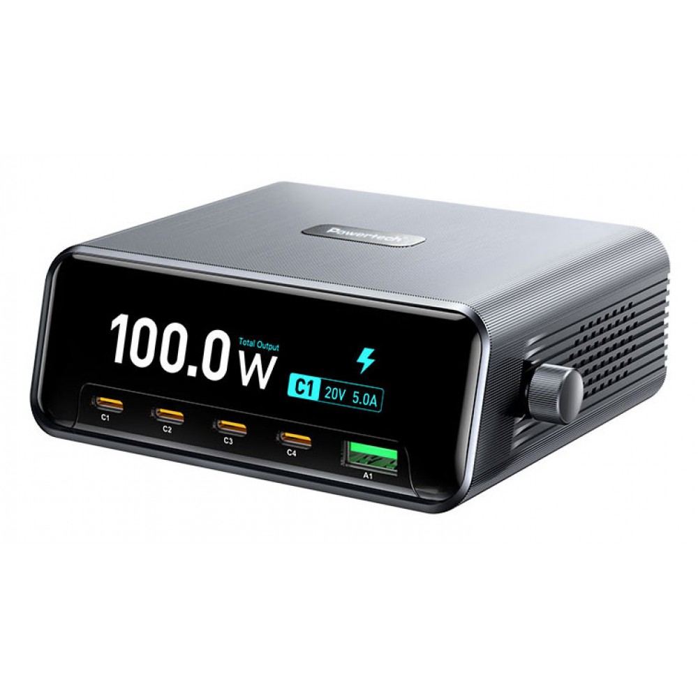 POWERTECH σταθμός φόρτισης PT-1622 με οθόνη, USB & 4x USB-C, GaN, 100W, ασημί POWERTECH σταθμός φόρτισης PT-1622 με οθόνη, USB & 4x USB-C, GaN, 100W, ασημί