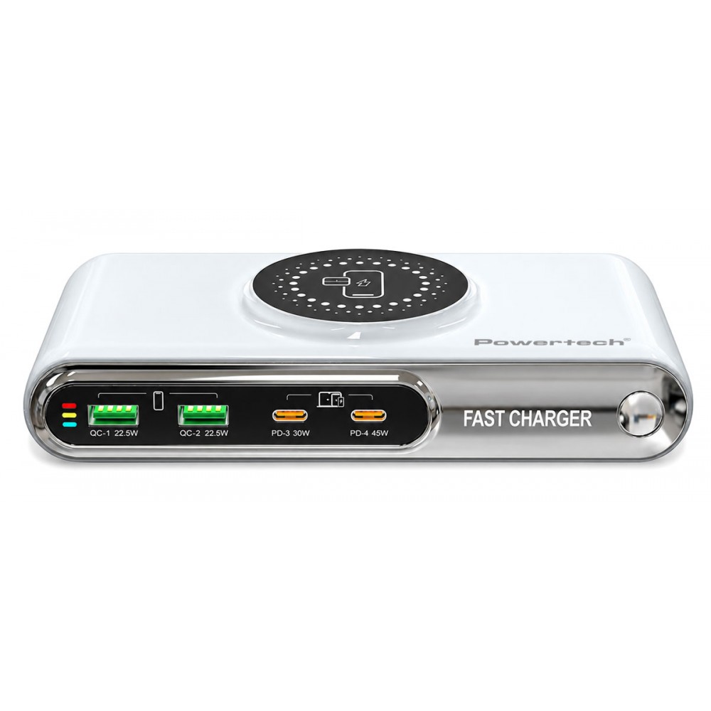 POWERTECH σταθμός φόρτισης PT-1624, 2x USB/2x USB-C/wireless, 72W, λευκός POWERTECH σταθμός φόρτισης PT-1624, 2x USB/2x USB-C/wireless, 72W, λευκός