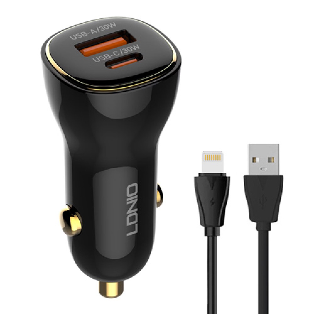 LDNIO φορτιστής αυτοκινήτου C103 με καλώδιο Lightning, USB/USB-C, 60W, μαύρος LDNIO φορτιστής αυτοκινήτου C103 με καλώδιο Lightning, USB/USB-C, 60W, μαύρος