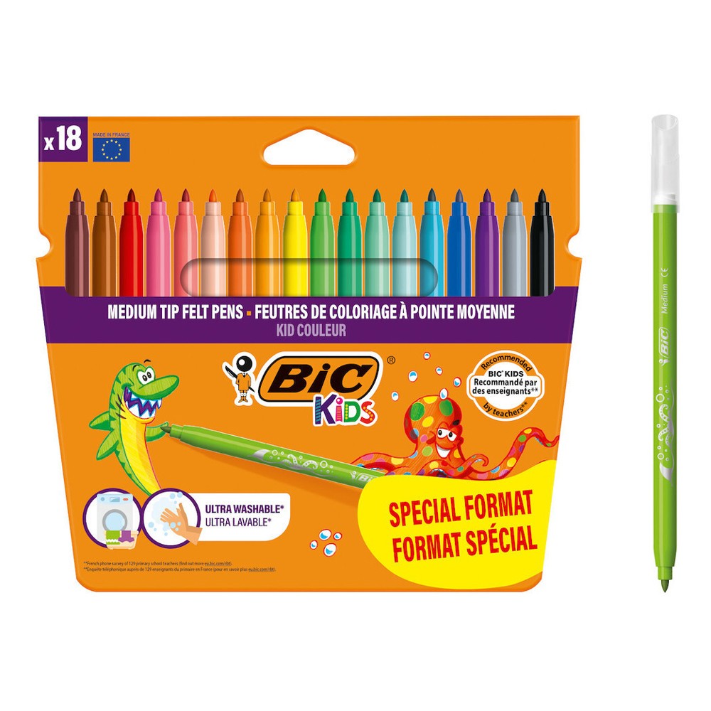 BIC σετ χρωματιστών μαρκαδόρων Kid Couleur, ultra washable, 18τμχ BIC σετ χρωματιστών μαρκαδόρων Kid Couleur, ultra washable, 18τμχ