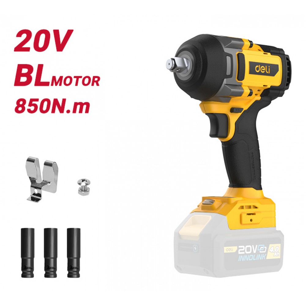 DELI κρουστικό μπουλονόκλειδο μπαταρίας DC234Z, Brushless, 20V, 850N.m, 1/2